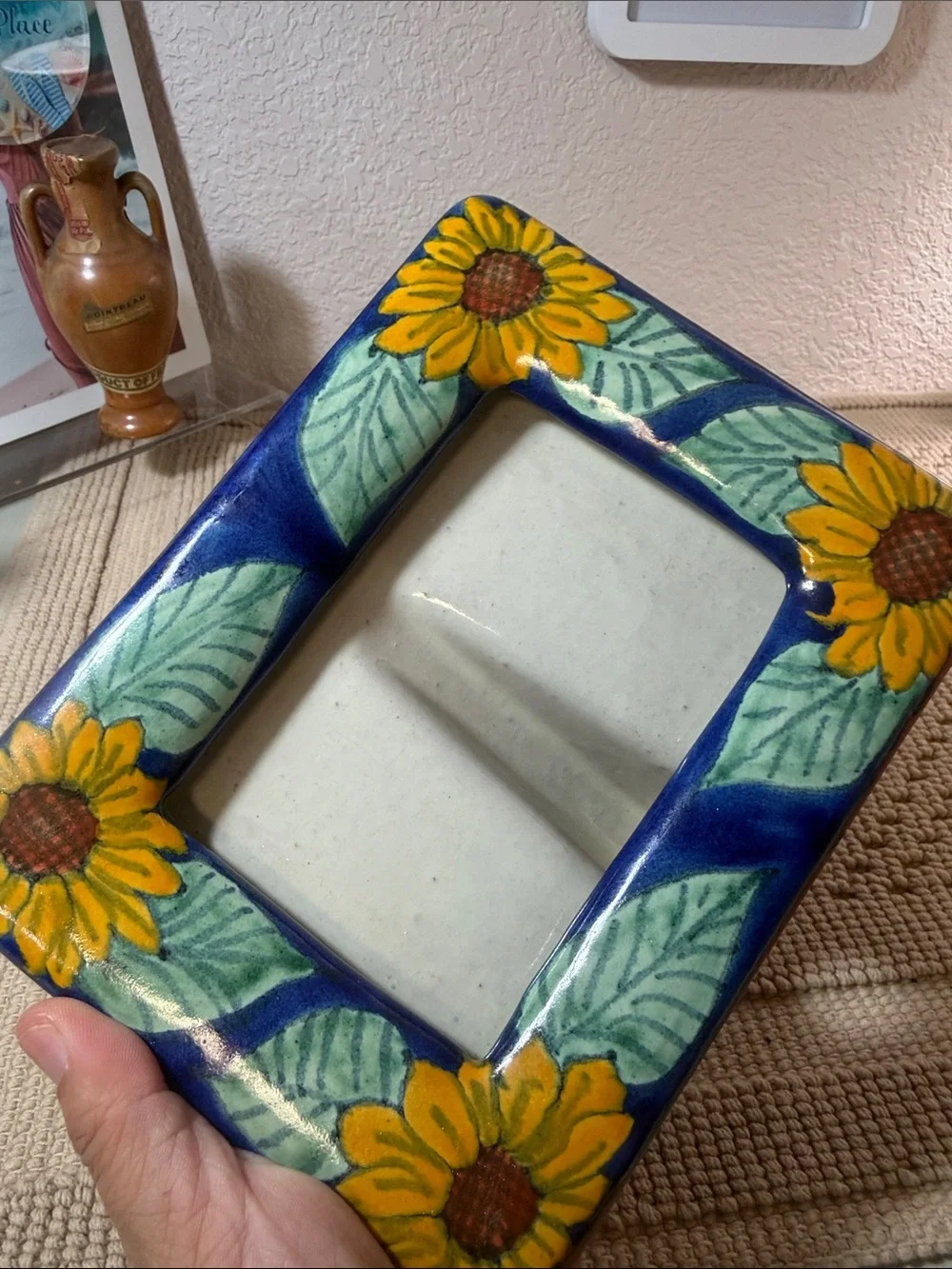 Vtg Hand Painted Altura Mexico Talavera Sunflower Frame | Rustic Farmhouse Decor
